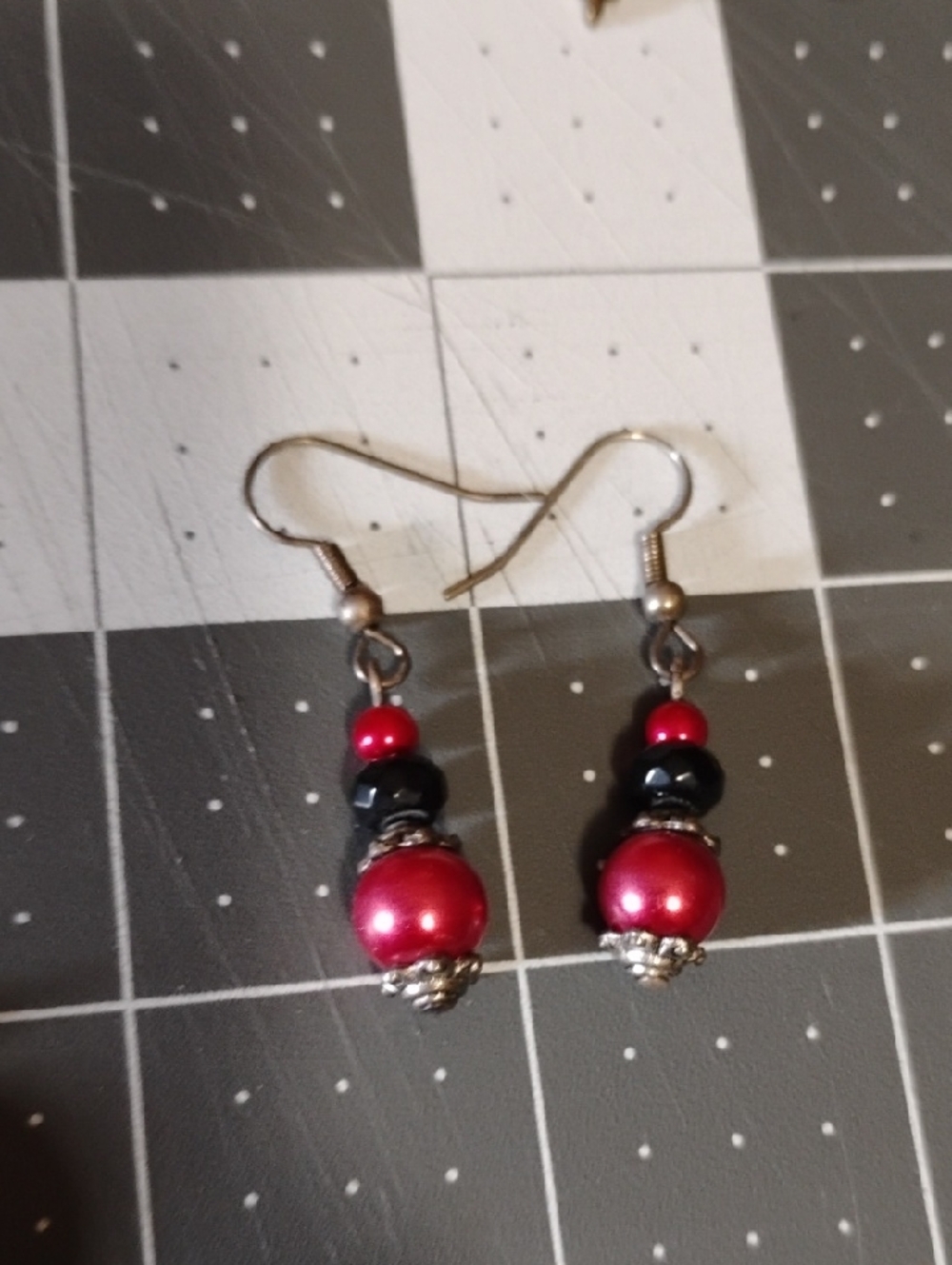 Handmade Pink and Black Bead Drop Earrings